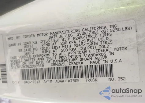 2006 Toyota Tacoma Prerunner V6 из США, поврежденный, VIN 5TETU62N76Z282949